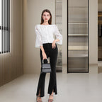 DINADD®️ Damen Bluse mit Puffärmeln - Croptop im Jacquard-Stil