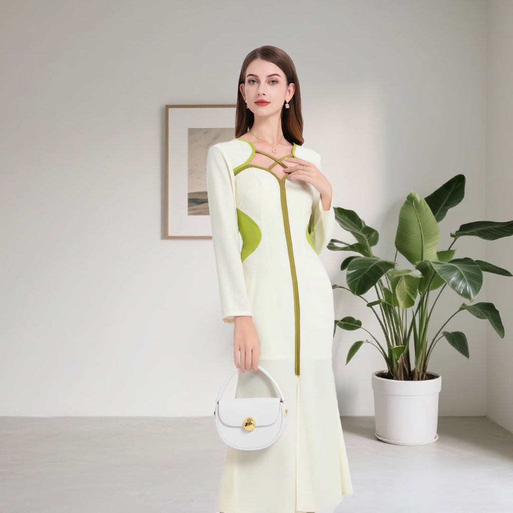 DINADD® Morandi-Kontrastfarben Tailliertes Fischschwanz-Kleid