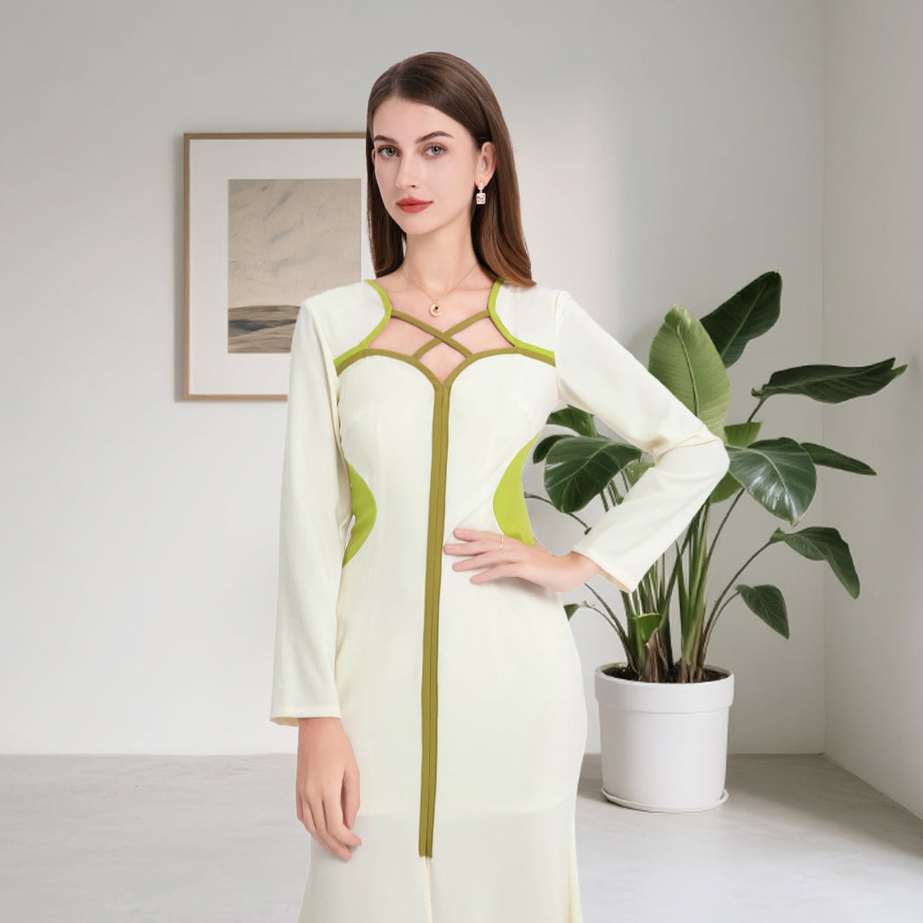 DINADD® Morandi-Kontrastfarben Tailliertes Fischschwanz-Kleid