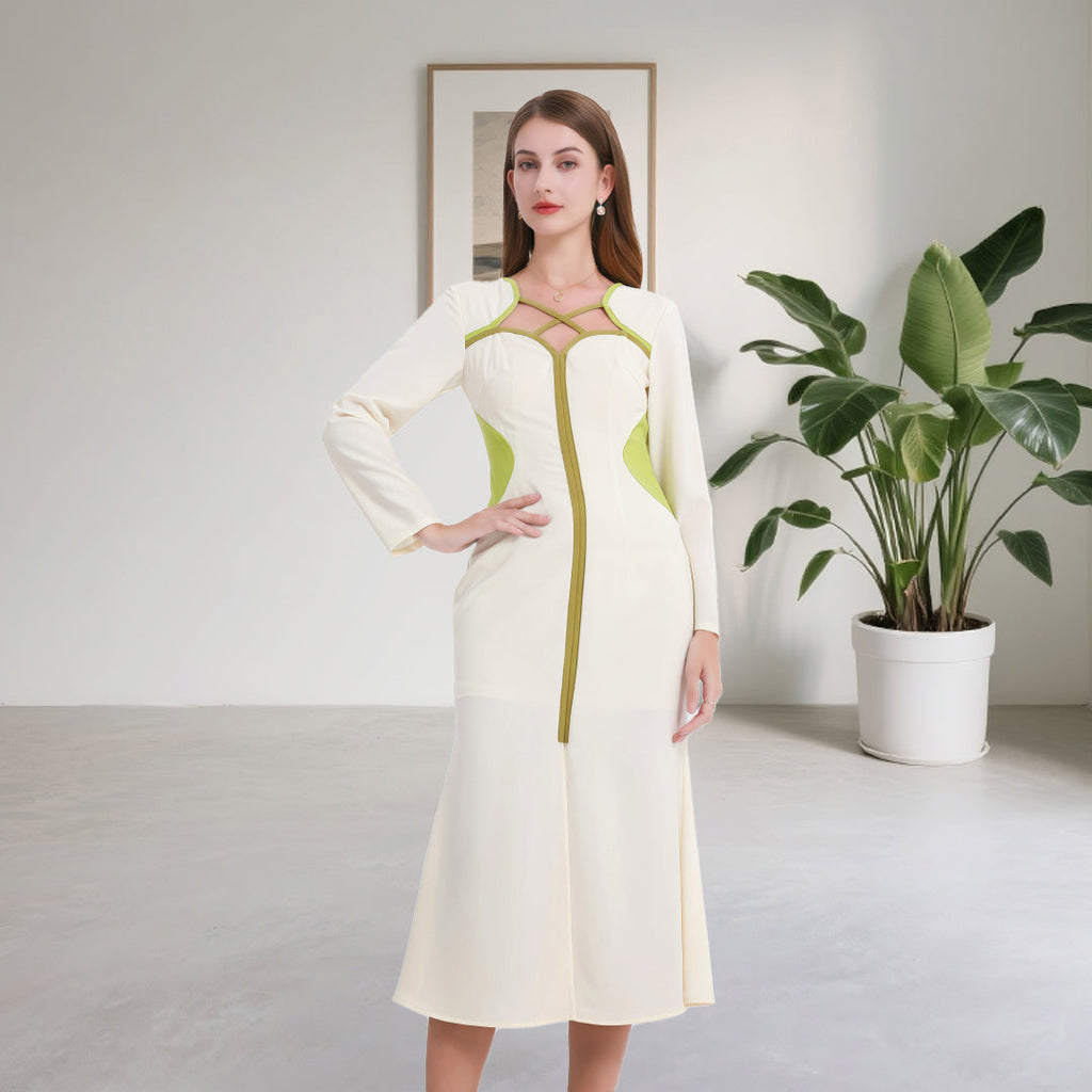 DINADD® Morandi-Kontrastfarben Tailliertes Fischschwanz-Kleid