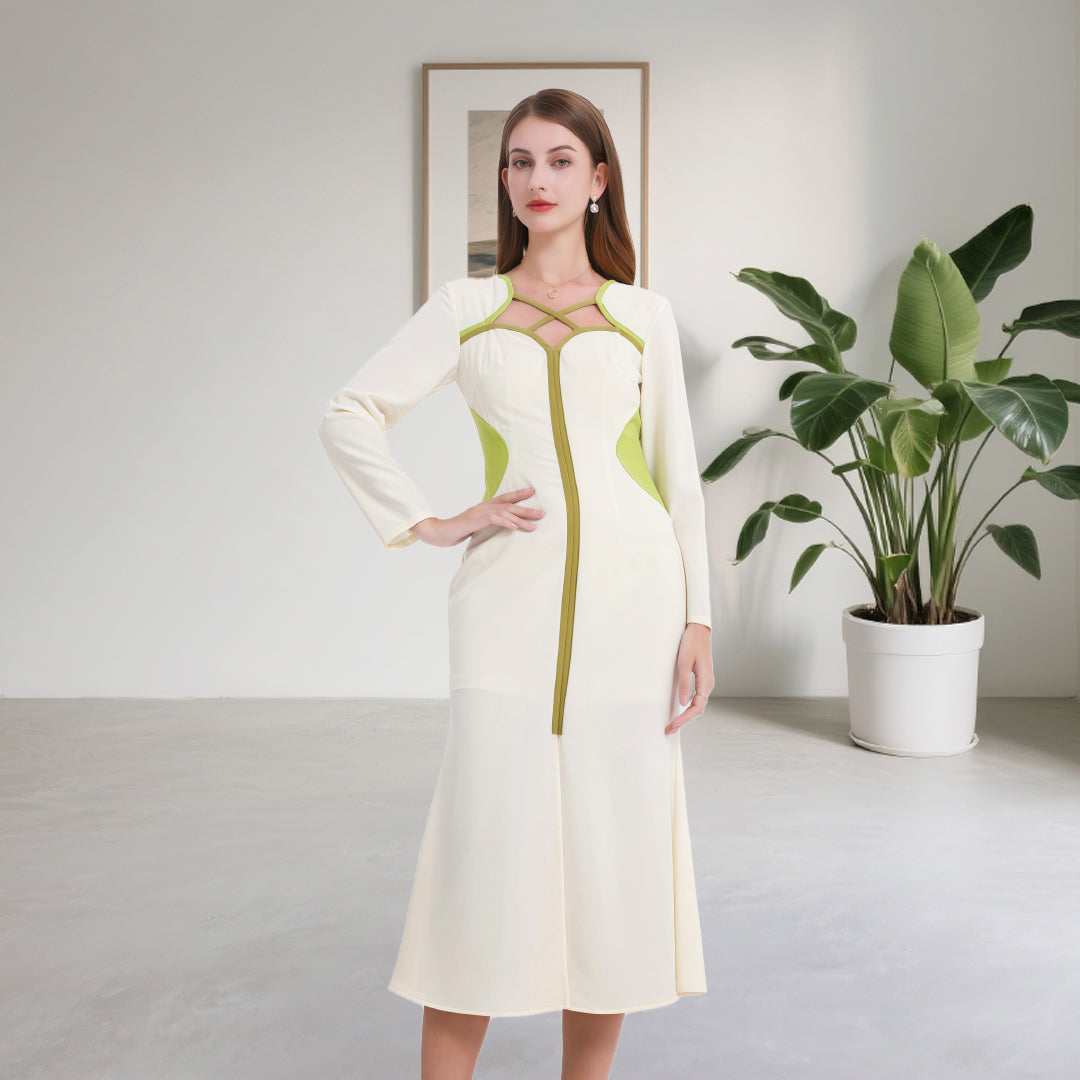 DINADD® Morandi-Kontrastfarben Tailliertes Fischschwanz-Kleid