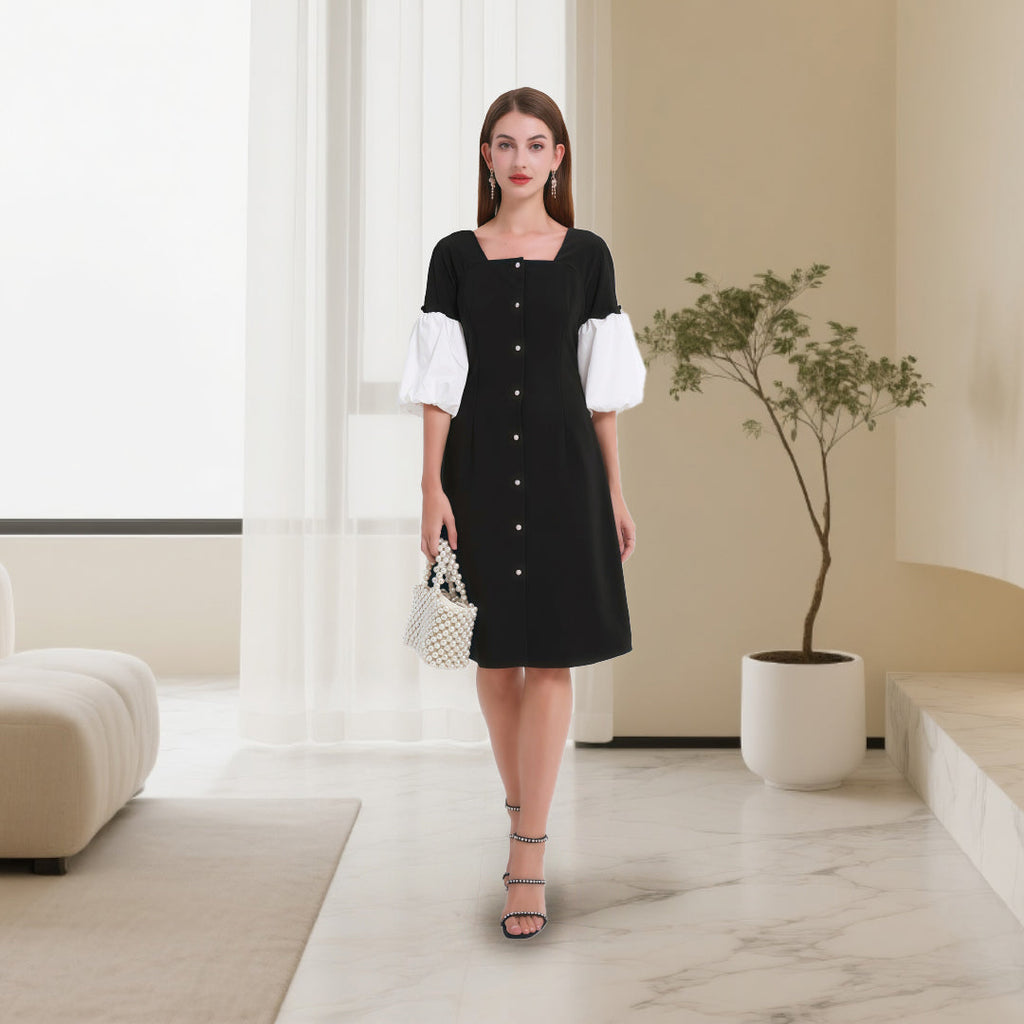 DINADD® Damenkleid mit Reverskragen – Vintage-Stil à la Audrey Hepburn