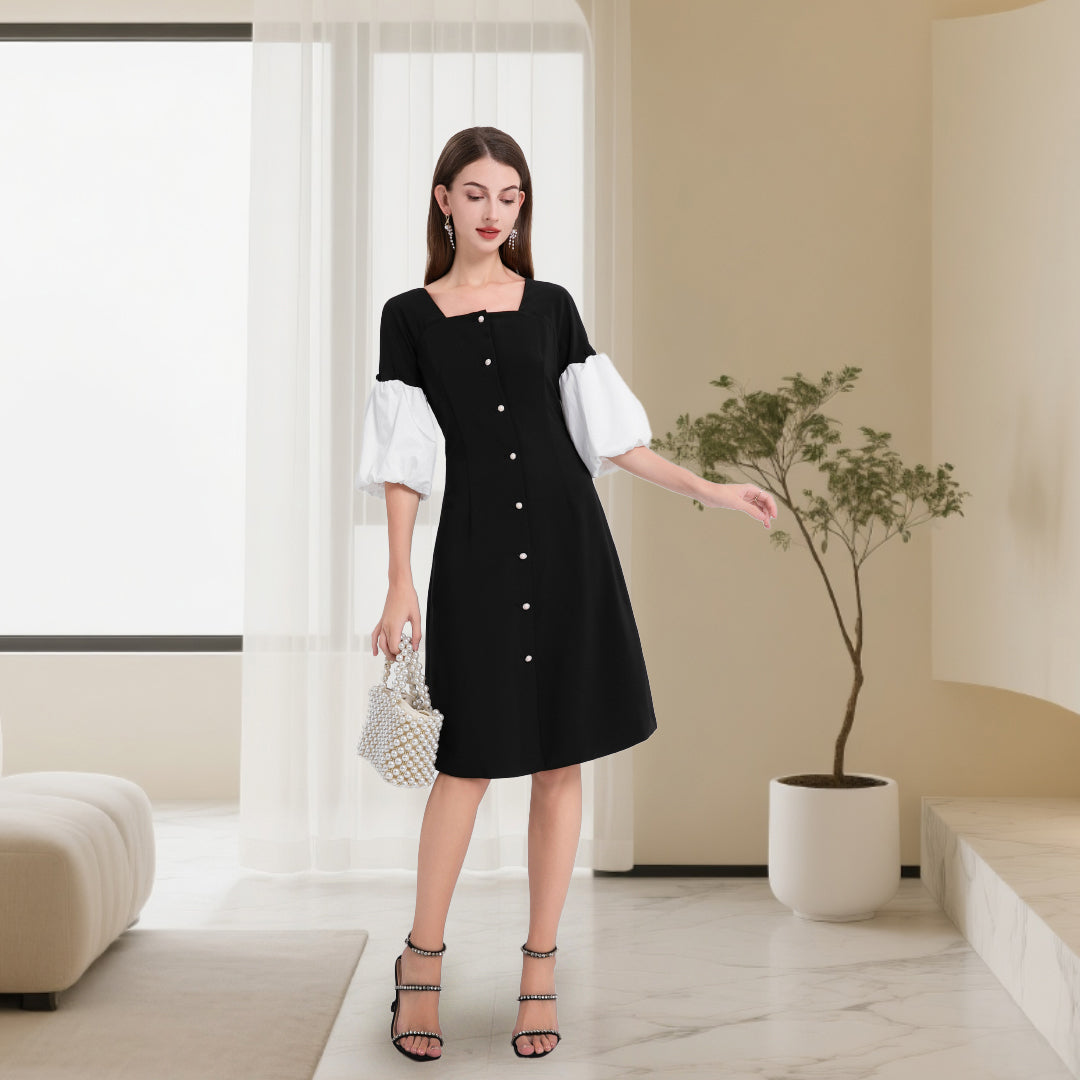 DINADD® Damenkleid mit Reverskragen – Vintage-Stil à la Audrey Hepburn