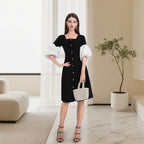 DINADD® Damenkleid mit Reverskragen – Vintage-Stil à la Audrey Hepburn