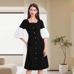 DINADD® Damenkleid mit Reverskragen – Vintage-Stil à la Audrey Hepburn