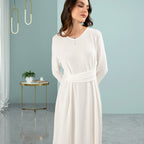 DINADD® V-Ausschnitt Kleid mit kunstvoller Knopfverzierung an der Taille