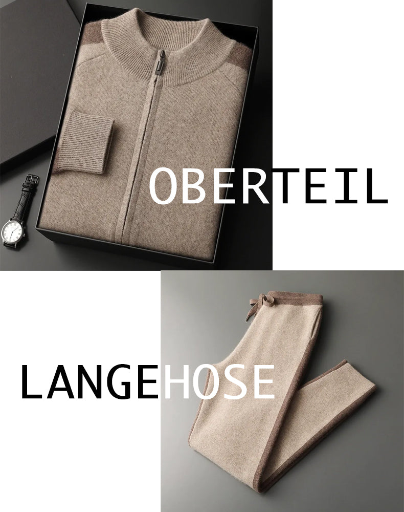 Herren-Set mit Stehkragen-Reißverschluss und Farbkontrast aus Kaschmir