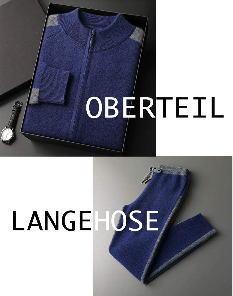 Herren-Set mit Stehkragen-Reißverschluss und Farbkontrast aus Kaschmir