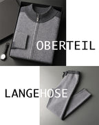 Herren-Set mit Stehkragen-Reißverschluss und Farbkontrast aus Kaschmir