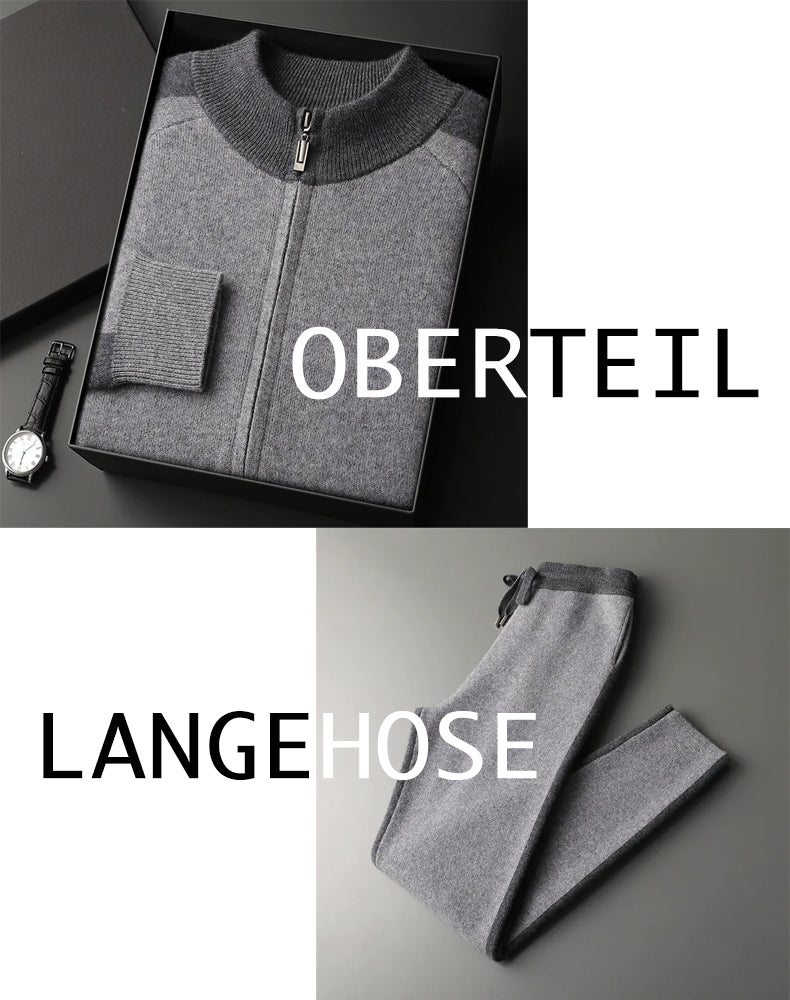 Herren-Set mit Stehkragen-Reißverschluss und Farbkontrast aus Kaschmir