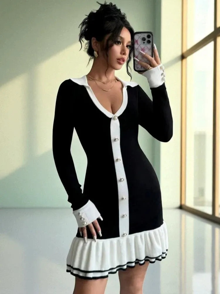 Hepburn-Style Strickkleid mit Kontrastakzenten | Zeitlose Eleganz neu interpretiert