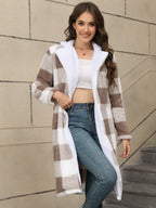 Retro Langschaftjacke mit Kapuze im Zweifarben-Karo