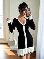 Hepburn-Style Strickkleid mit Kontrastakzenten | Zeitlose Eleganz neu interpretiert