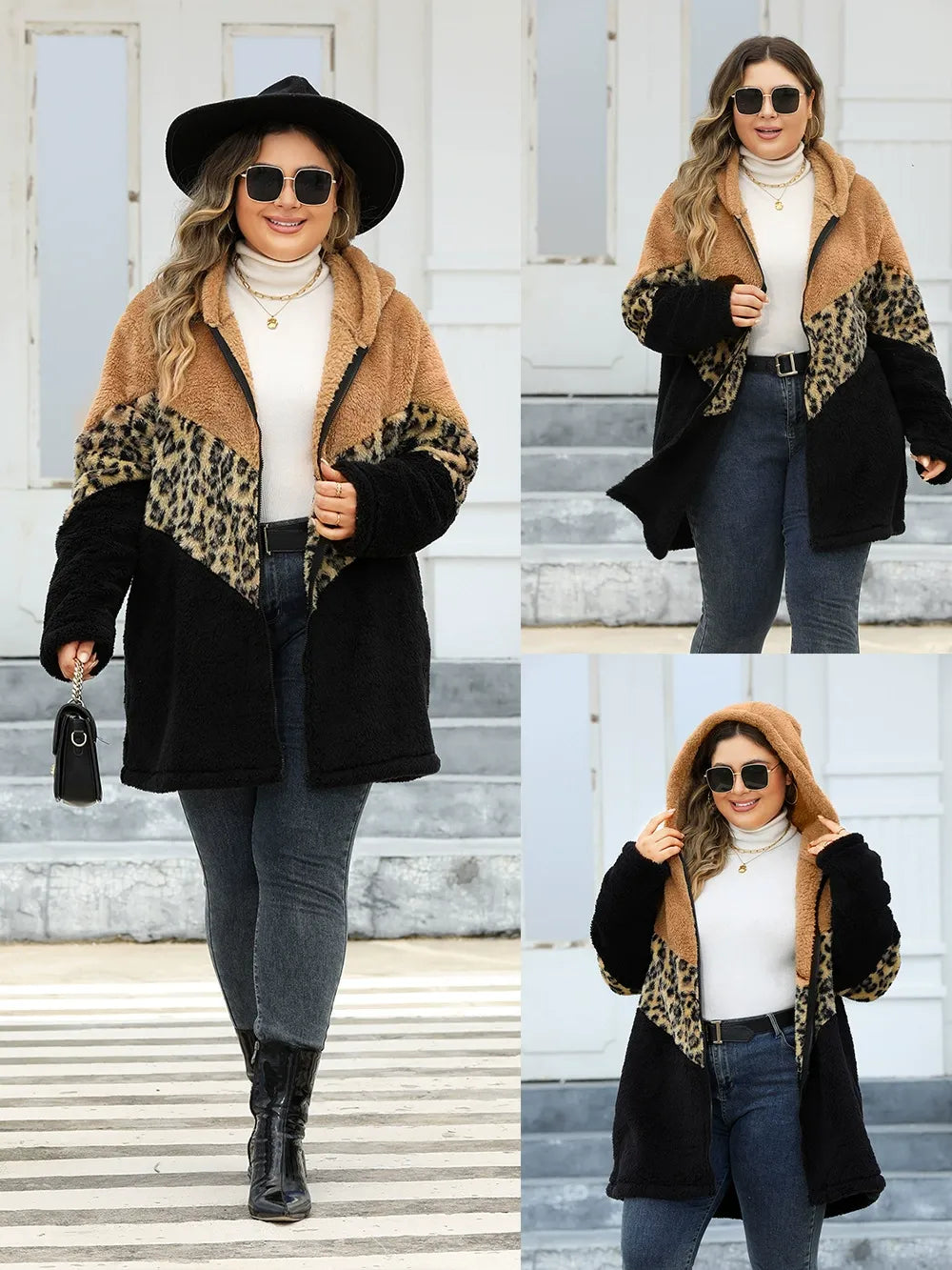 Winter-Special für übergroße Mode | Dreifarbig melierte &nbsp;Kaschmir-Optik jacke