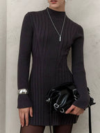 Rippstrick-Kleid mit Stehkragen