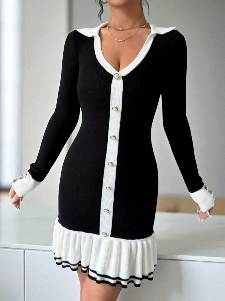 Hepburn-Style Strickkleid mit Kontrastakzenten | Zeitlose Eleganz neu interpretiert