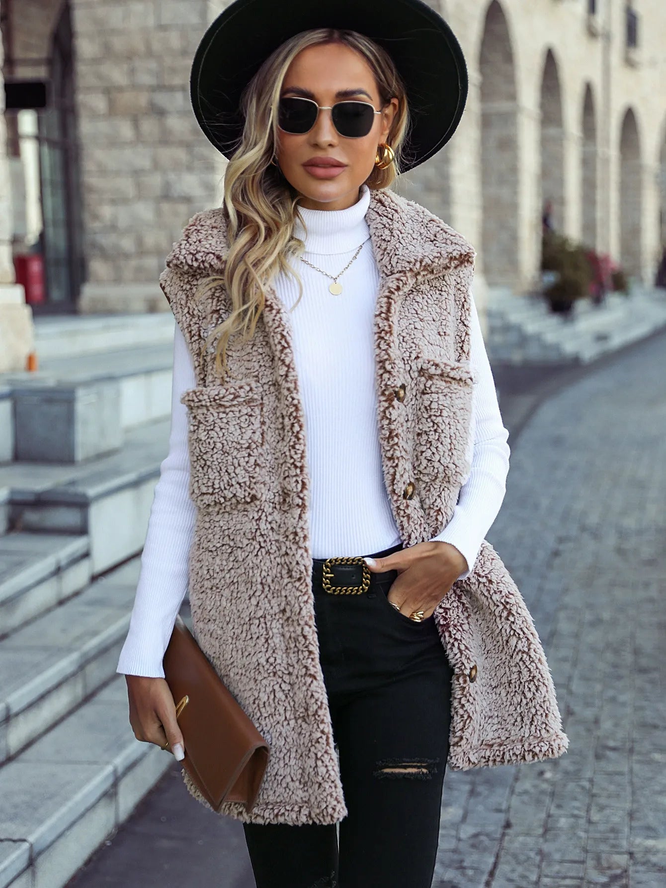 Cardigan-West mit Umlegekragen und ohne Ärmel