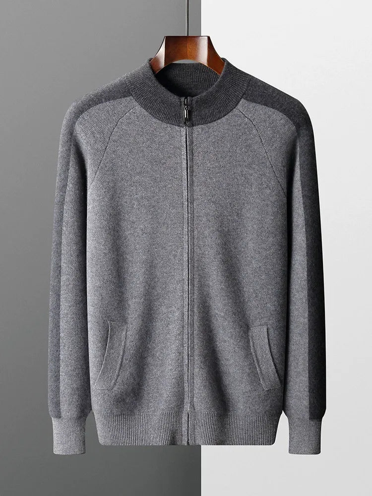Herren-Set mit Stehkragen-Reißverschluss und Farbkontrast aus Kaschmir