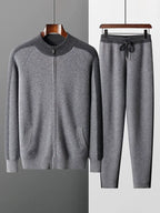 Herren-Set mit Stehkragen-Reißverschluss und Farbkontrast aus Kaschmir