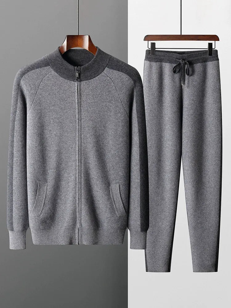 Herren-Set mit Stehkragen-Reißverschluss und Farbkontrast aus Kaschmir