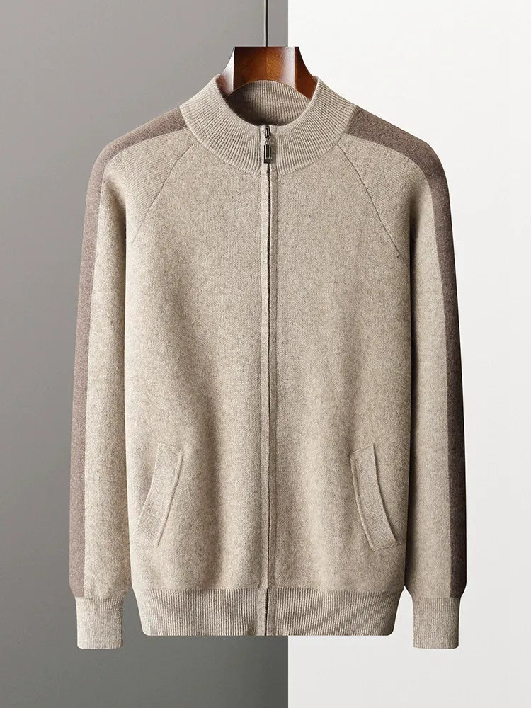 Herren-Set mit Stehkragen-Reißverschluss und Farbkontrast aus Kaschmir