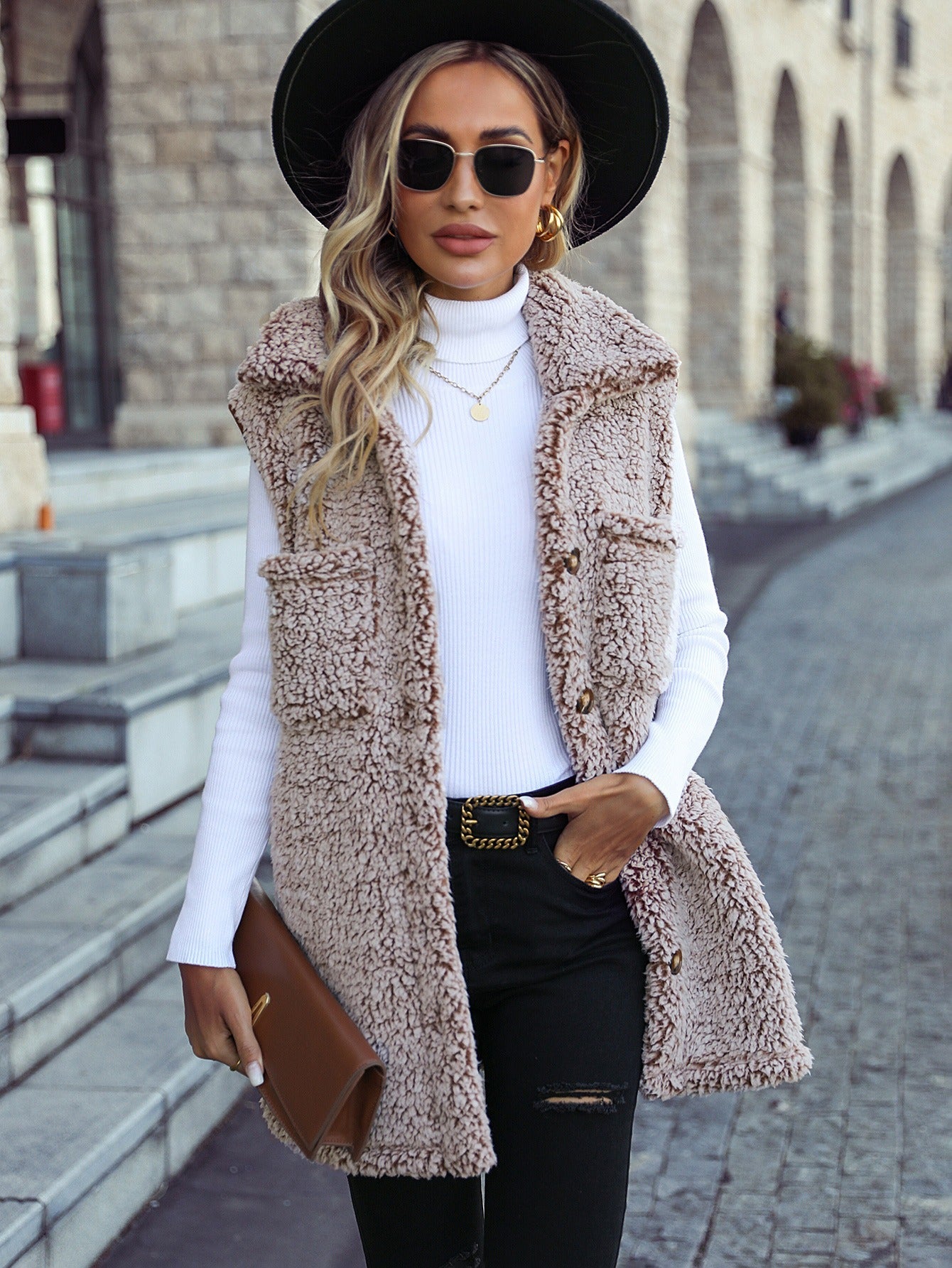 Cardigan-West mit Umlegekragen und ohne Ärmel