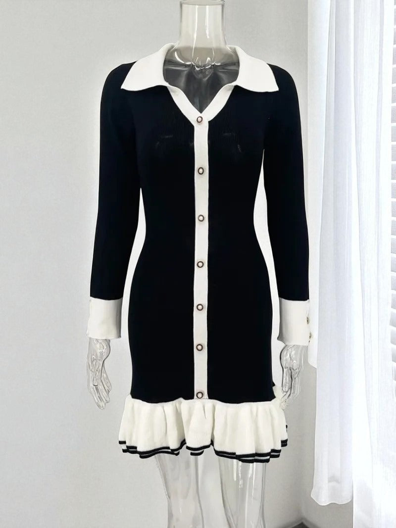 Hepburn-Style Strickkleid mit Kontrastakzenten | Zeitlose Eleganz neu interpretiert