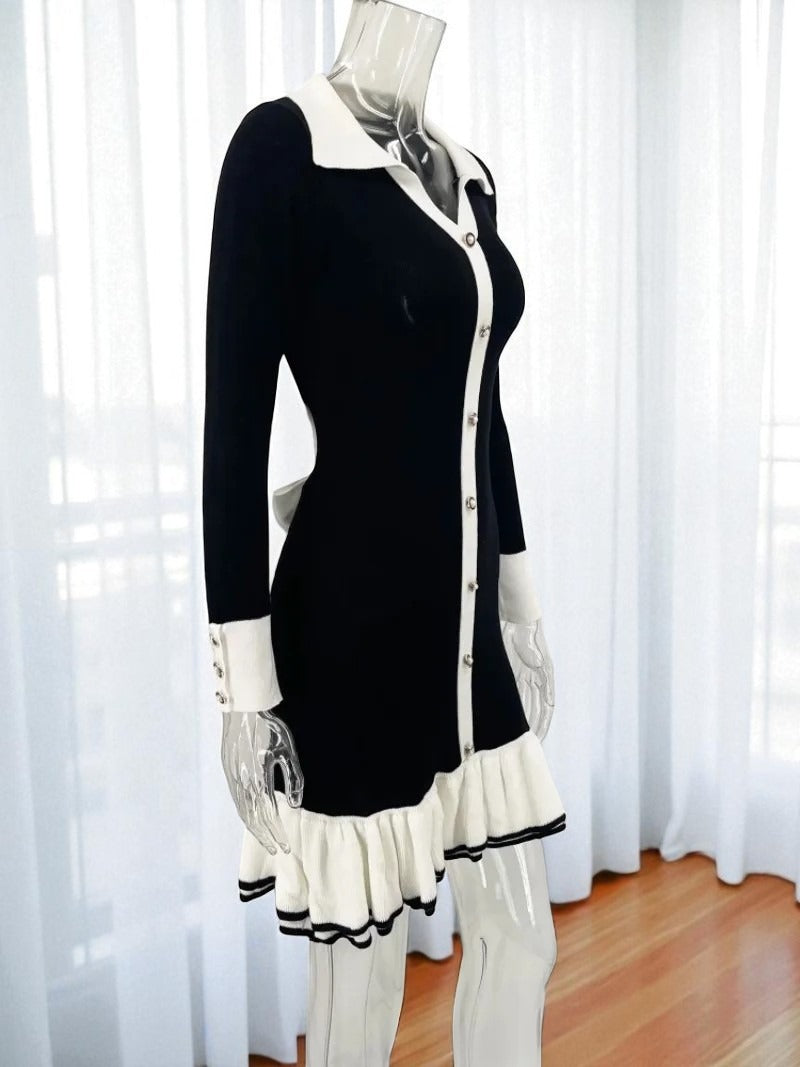 Hepburn-Style Strickkleid mit Kontrastakzenten | Zeitlose Eleganz neu interpretiert