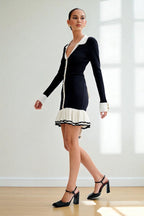 Hepburn-Style Strickkleid mit Kontrastakzenten | Zeitlose Eleganz neu interpretiert