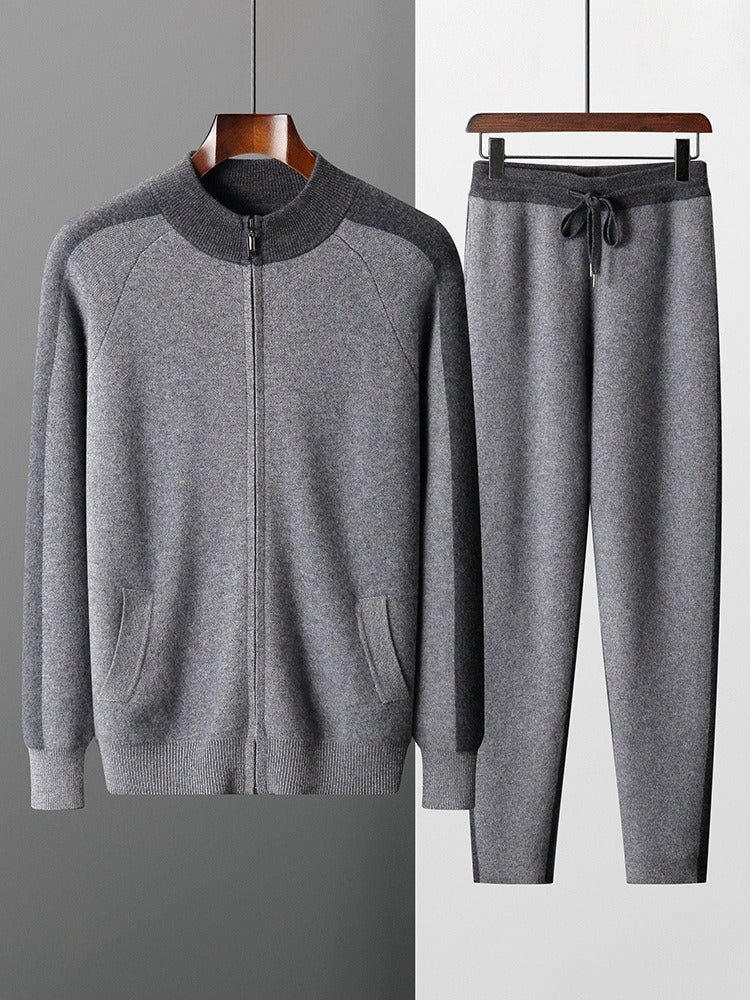 Herren-Set mit Stehkragen-Reißverschluss und Farbkontrast aus Kaschmir