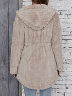 Dickes, flauschiges Streifen-Print-Jacquard-Knopfcardigan mit Kapuze