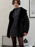 Rippstrick-Kleid mit Stehkragen