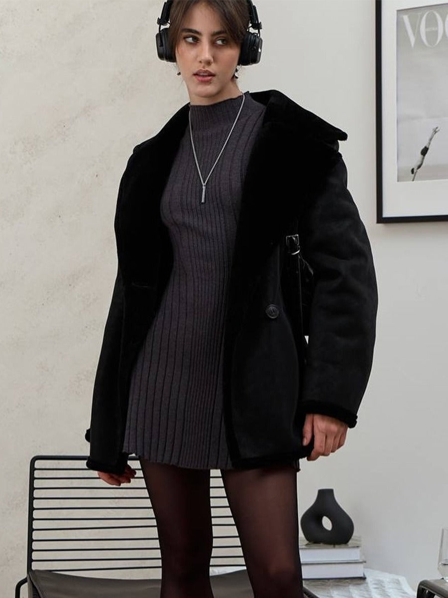 Rippstrick-Kleid mit Stehkragen