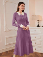 French Vintage Strickkleid im A-Line-Schnitt mit Langarm